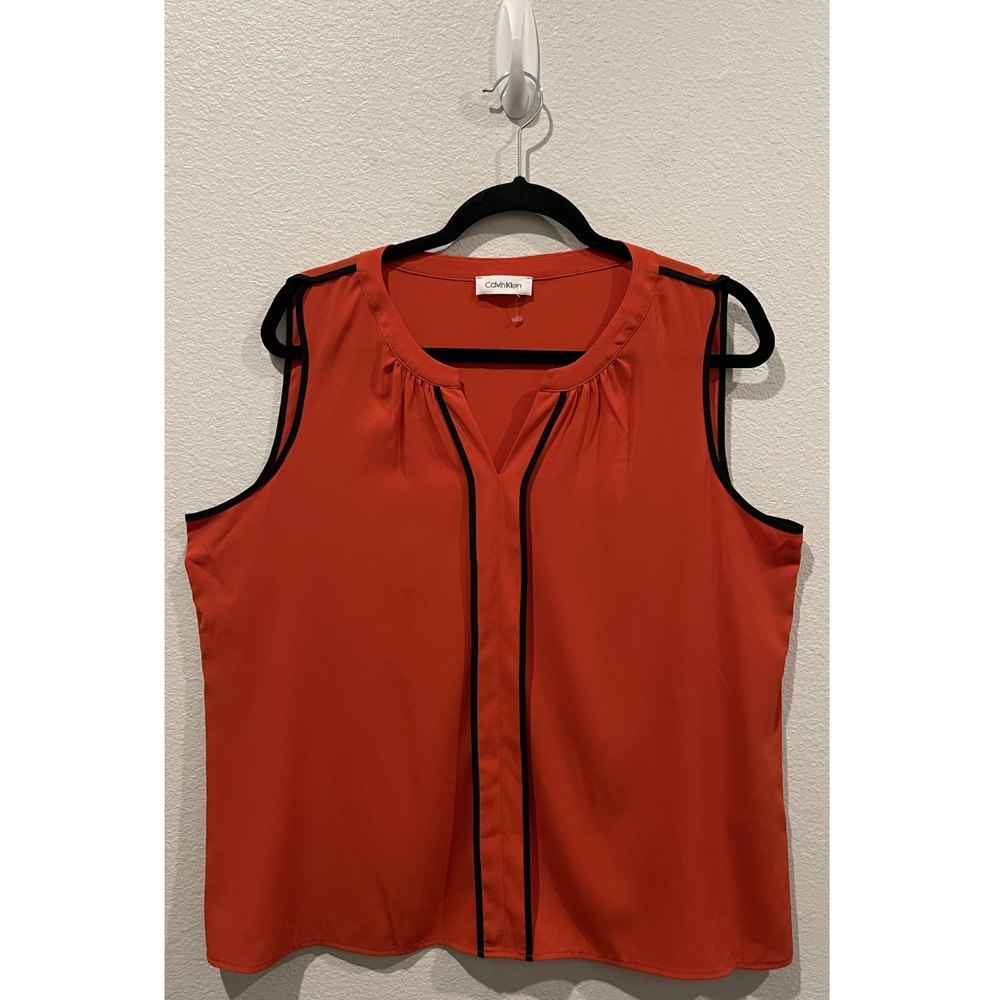 CALVIN KLEIN Red Orange Sleeveless Blouse